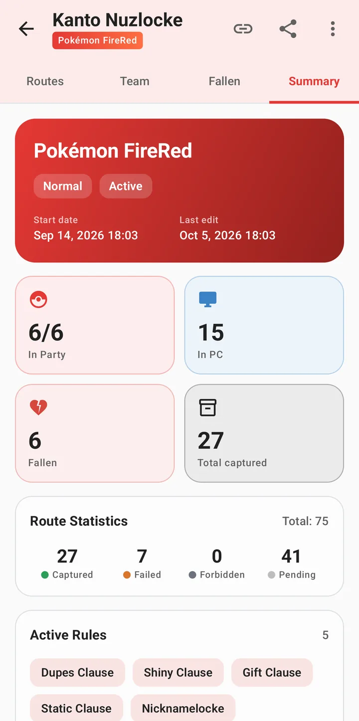 Run summary with route statistics